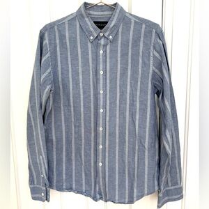 Outclass Men's Linen-Cotton Blue and White Striped Shirt, Size Large